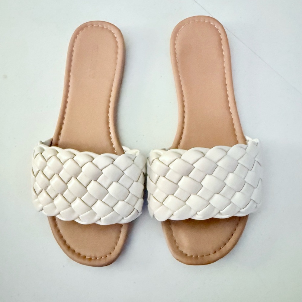 Women's White Braided Slide Sandals